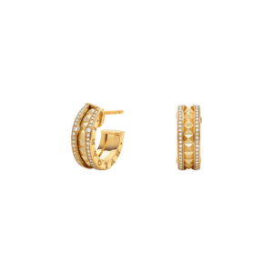 18k Yellow Gold Earrings With Stud Spiral And Pavé Diamonds On The Edges
