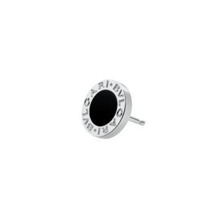 White Gold Single Circle Stud Earring With Black Onyx Element