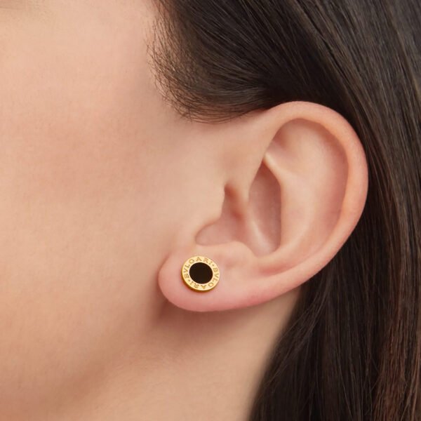 Yellow Gold Single Stud Earring With Onyx Insert - Image 2