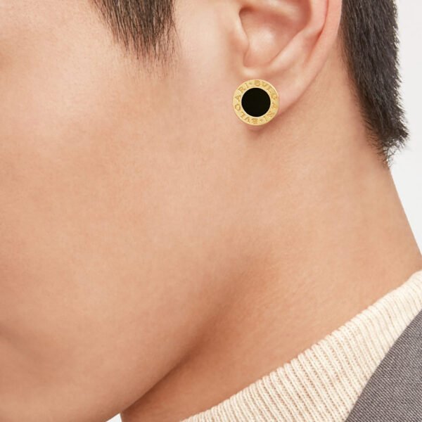 Yellow Gold Single Stud Earring With Onyx Insert - Image 3