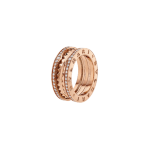 Two-Band Ring In 18 Kt Rose Gold With Studded Spiral And Pavé Stone On The Edges