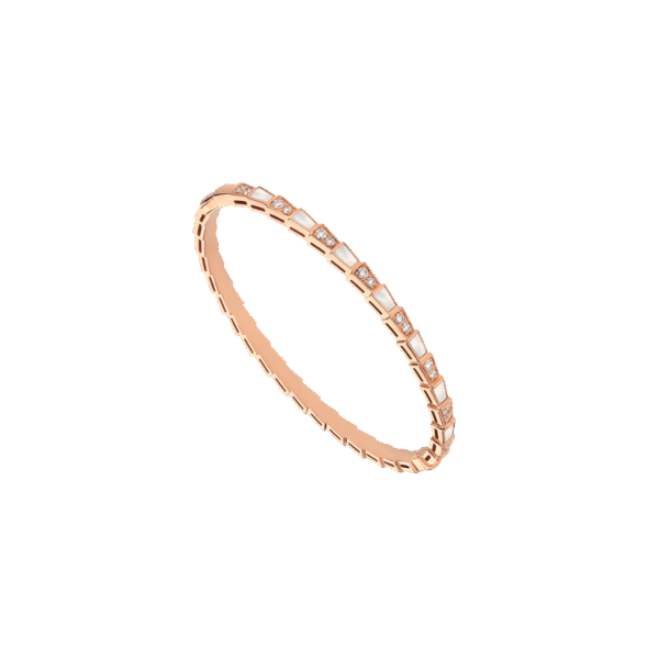 Serpenti Viper Single Loop Bracelet With Pavé Gemstones And White Mother-Of-Pearl - Image 6