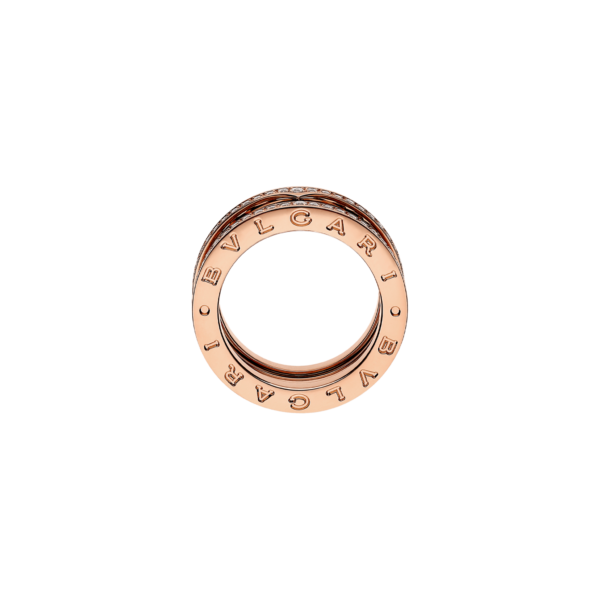 Two-Band Ring In 18 Kt Rose Gold With Studded Spiral And Pavé Stone On The Edges - Image 7