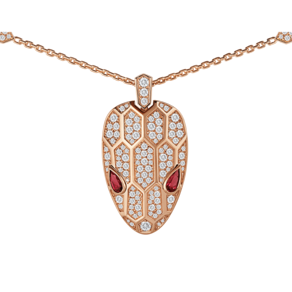 Serpenti Pendant Necklace Set With Rubellite Eyes And Pavé Stone On The Chain And Head - Image 5