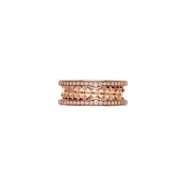Two-Band Ring In 18 Kt Rose Gold With Studded Spiral And Pavé Stone On The Edges - Image 8