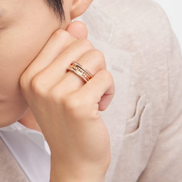 Two-Band Ring In 18 Kt Rose Gold With Studded Spiral And Pavé Stone On The Edges - Image 6